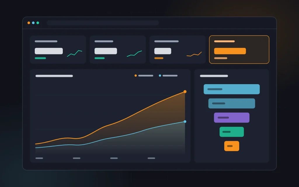 Online store analytics dashboard with KPIs, traffic trend and sales funnel